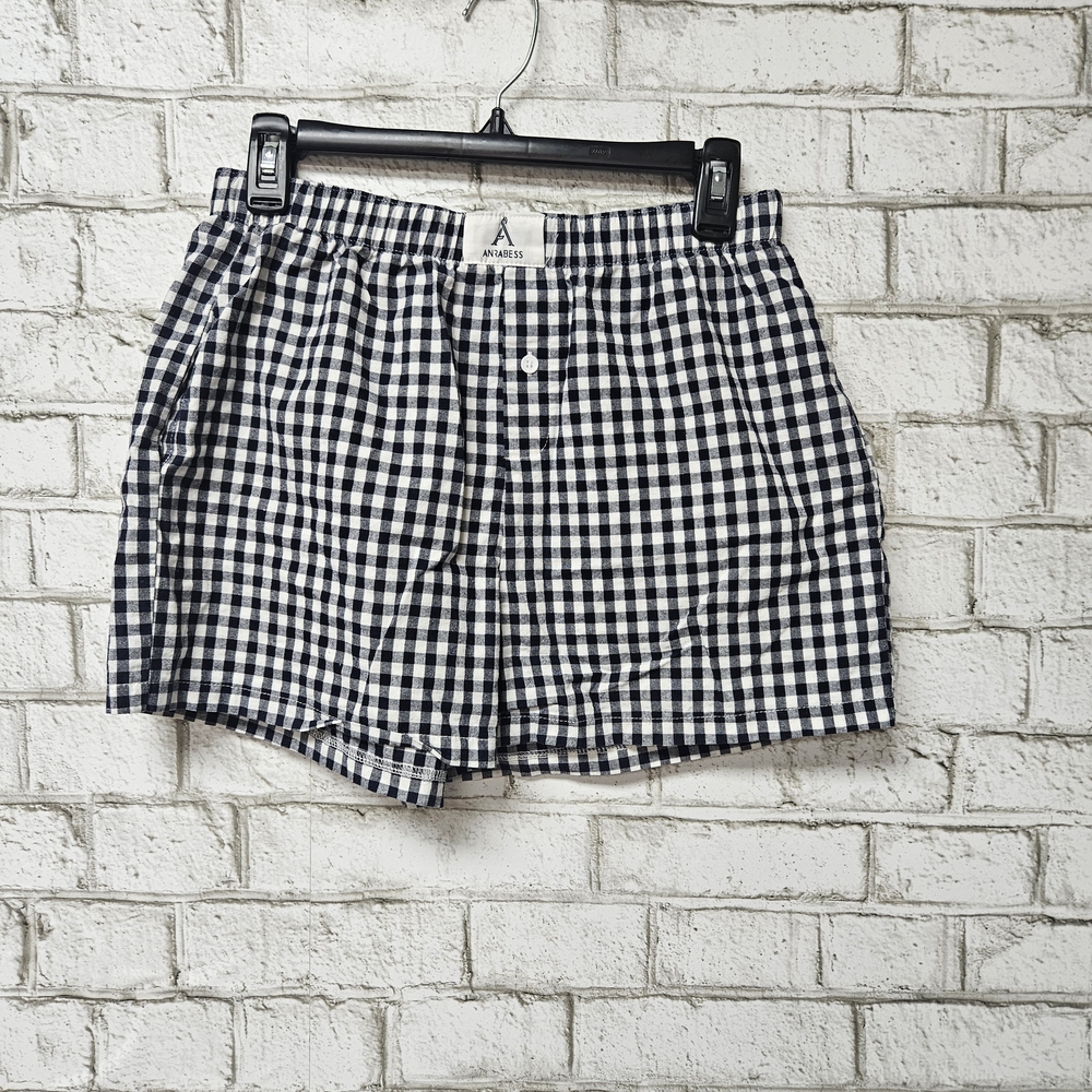 Anrabess Women's Navy and White Checkered Lounge Shorts Size M
